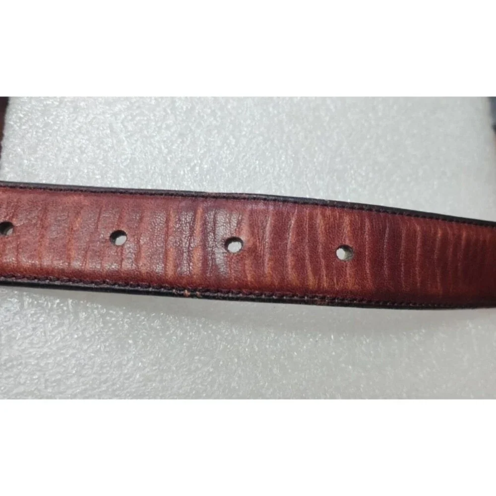 VTG Pierre Cardin Men's Brown Cowhide Belt Sz 38/ 90 1”Wide Gold Buckle w Logo